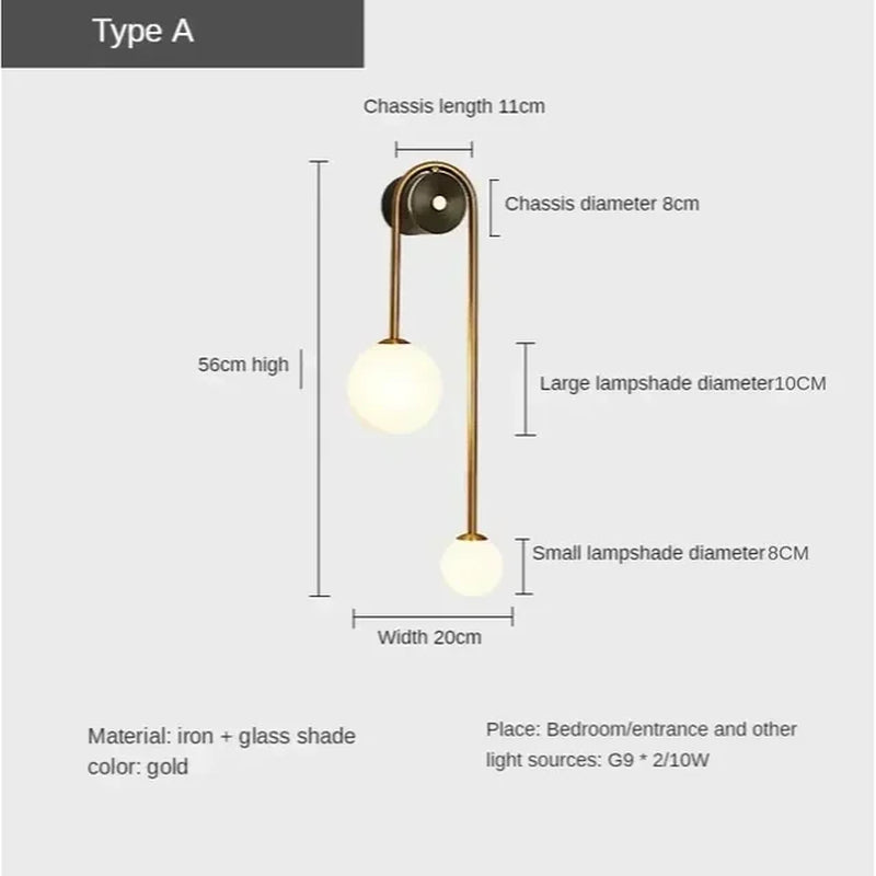 Modern Bedroom Bedside Wall Light Lamp Glass Ball LED Gold Home Decor Living Room Corridor Interior Lighting Sconce Luminaire