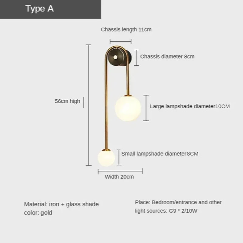 Modern Bedroom Bedside Wall Light Lamp Glass Ball LED Gold Home Decor Living Room Corridor Interior Lighting Sconce Luminaire