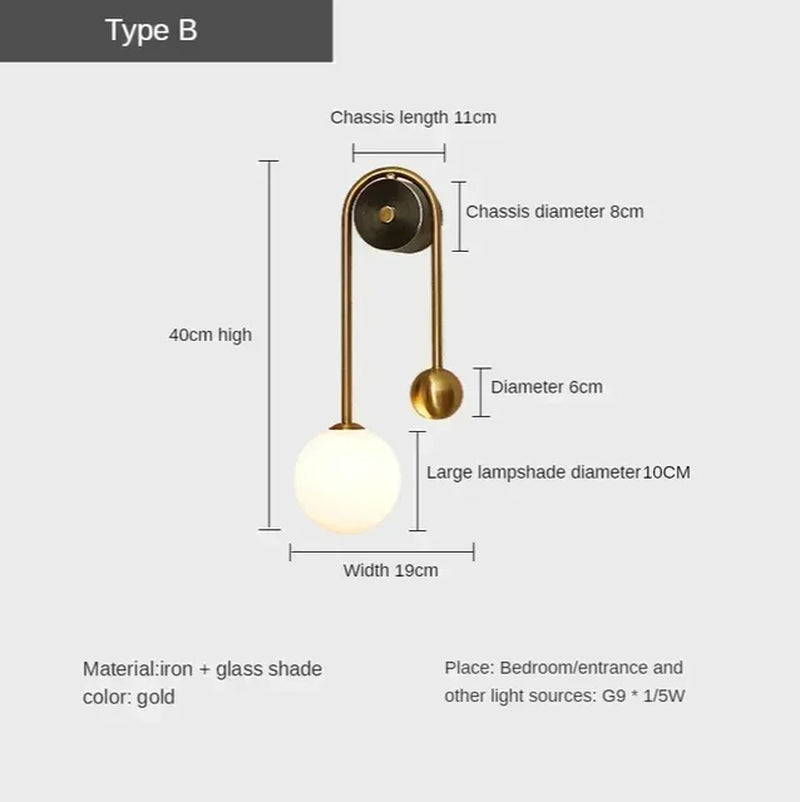 Modern Bedroom Bedside Wall Light Lamp Glass Ball LED Gold Home Decor Living Room Corridor Interior Lighting Sconce Luminaire