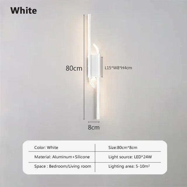 Modern LED Wall Lamp Luxury Long Black White Bedside Light for Bedroom Living Room Study Sofa Background Wall Decorative Lantern