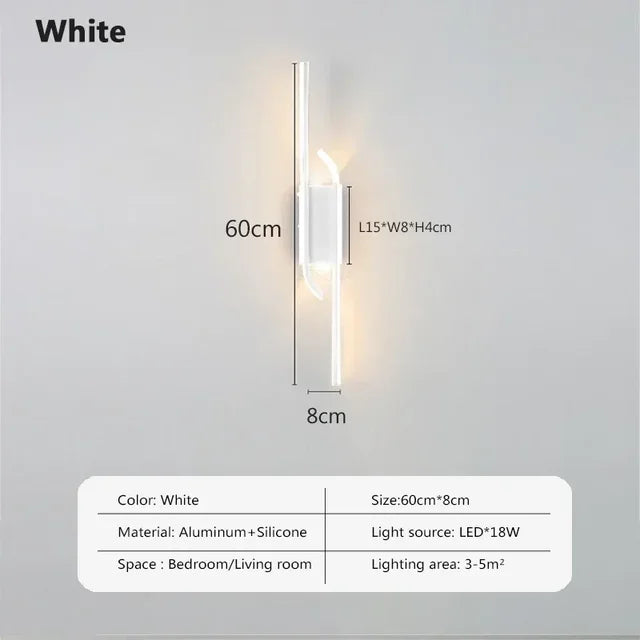 Modern LED Wall Lamp Luxury Long Black White Bedside Light for Bedroom Living Room Study Sofa Background Wall Decorative Lantern