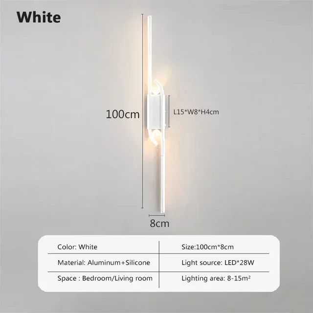 Modern LED Wall Lamp Luxury Long Black White Bedside Light for Bedroom Living Room Study Sofa Background Wall Decorative Lantern