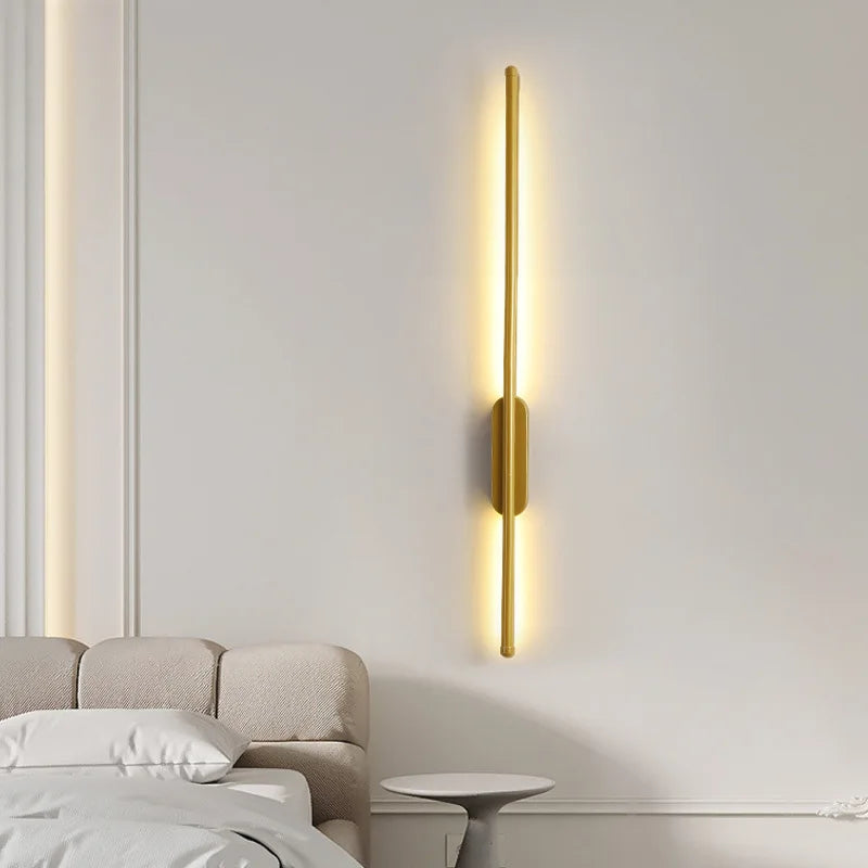 Gold Linear Wall Sconce: Dual White Shades, Hardwire Installation